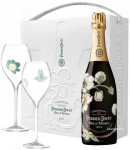Confezione Champagne Belle Epoque Cuvée Millesimato 2015  e 2 Flute Perrier Jouet